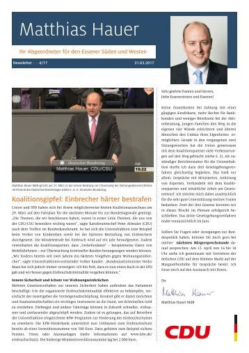 Newsletter Matthias Hauer MdB