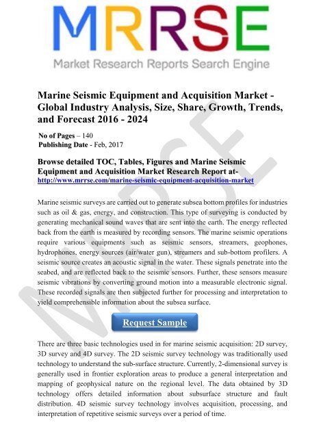 Marine Seismic Equipment and Acquisition Market - Global Industry Analysis, Size, Share, Growth, Trends, and Forecast 2016 - 2024