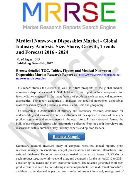 Medical Nonwoven Disposables Market - Global Industry Analysis, Size, Share, Growth, Trends and Forecast 2016 - 2024