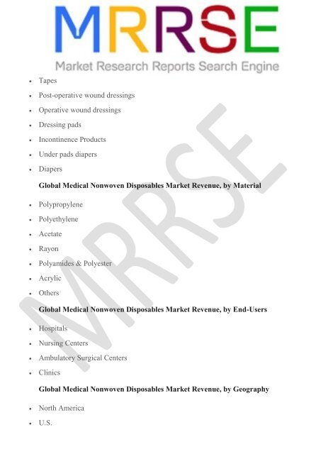 Medical Nonwoven Disposables Market - Global Industry Analysis, Size, Share, Growth, Trends and Forecast 2016 - 2024