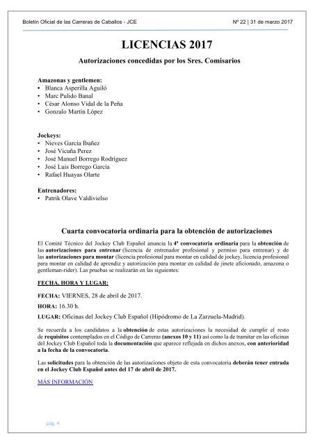 BOLETIN OFICIAL DE LAS CARRERAS DE CABALLO DE GALOPE