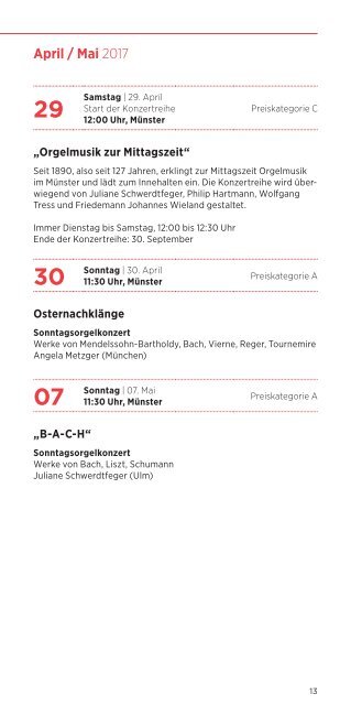 Kirchenmusik im Ulmer Münster 2017