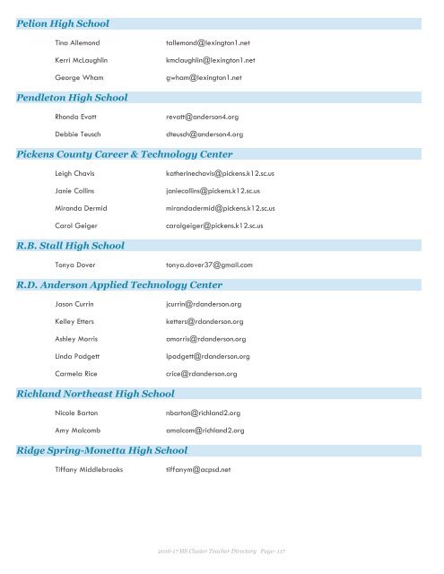 2016-17 Health Science Cluster Teachers