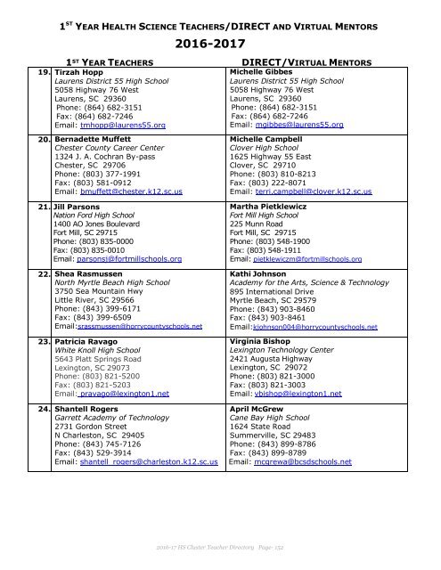 2016-17 Health Science Cluster Teachers