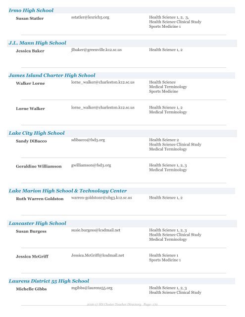 2016-17 Health Science Cluster Teachers