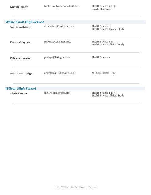 2016-17 Health Science Cluster Teachers