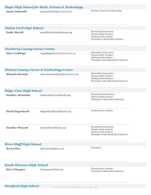 2016-17 Health Science Cluster Teachers