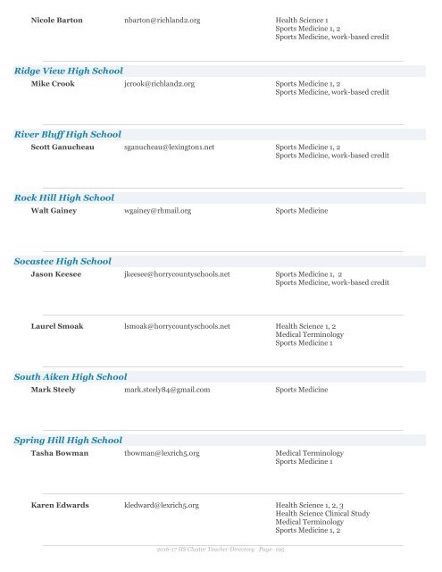 2016-17 Health Science Cluster Teachers