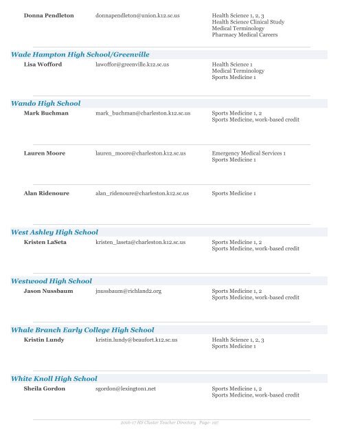 2016-17 Health Science Cluster Teachers