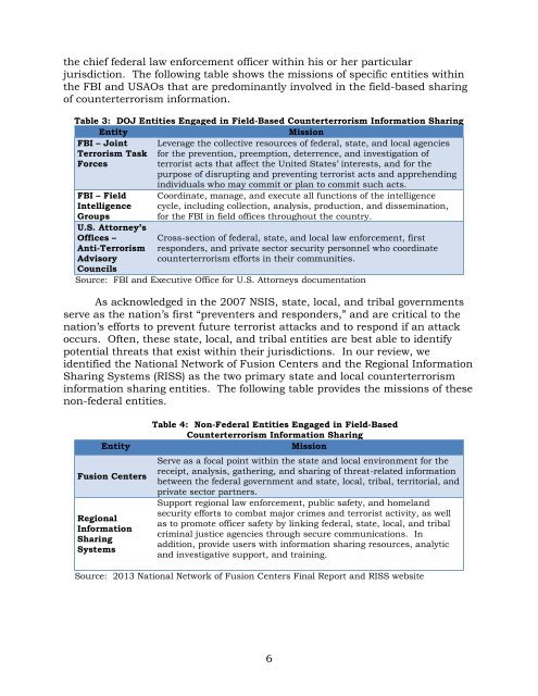 Review of Domestic Sharing of Counterterrorism Information