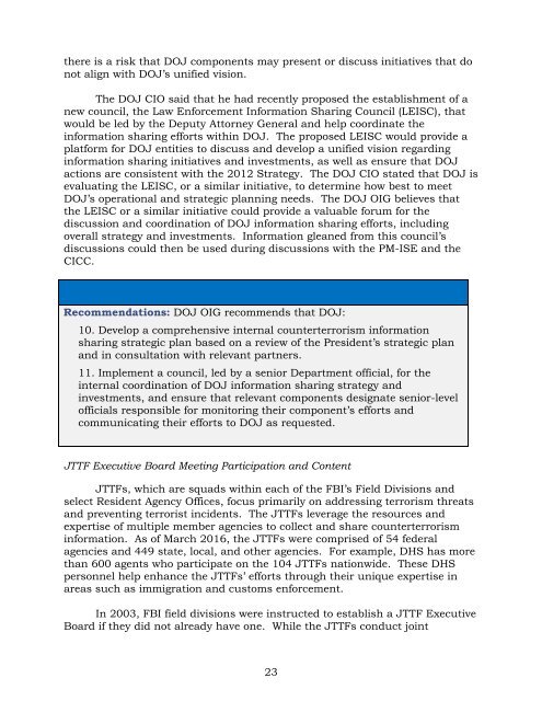 Review of Domestic Sharing of Counterterrorism Information