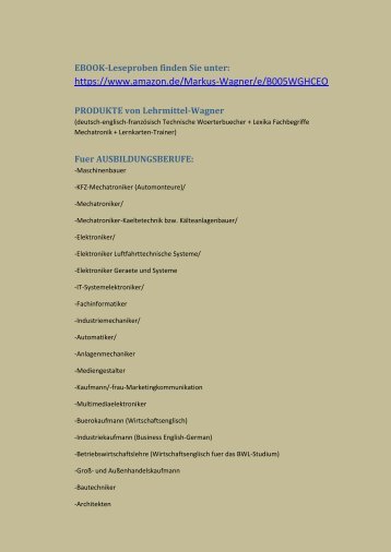 Ostern 2017: deutsch-englisch Uebersetzungen/ Leseproben zu Woerterbuch Elektroniker Marketing Anlagenmechaniker