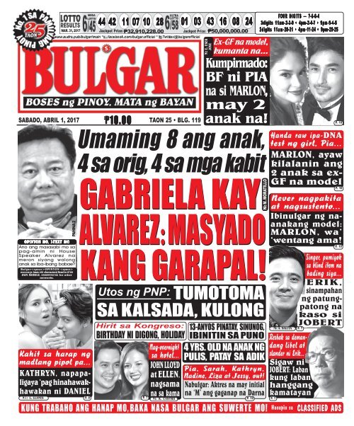 April 1, 2017 BULGAR: BOSES NG PINOY, MATA NG BAYAN