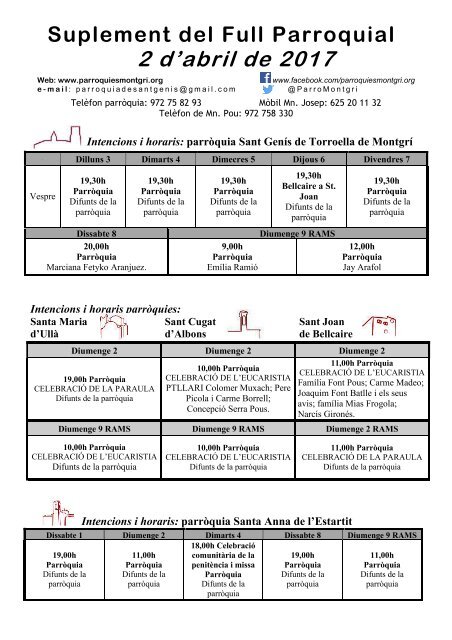 Suplement del Full Parroquial