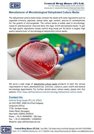 Manufacturer of Microbiological Dehydrated Culture Media