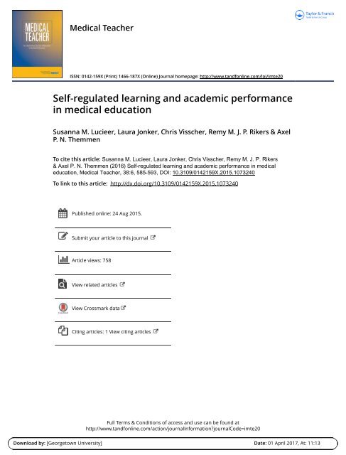 Self Regulated Learning and Academic Performance in Medical Education