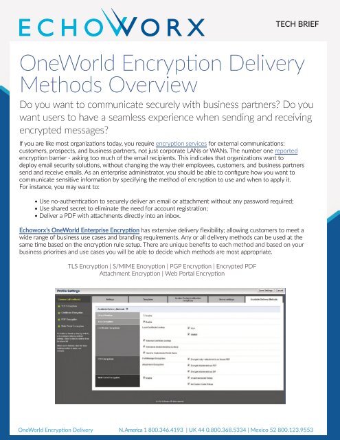 OneWorld Encryption Delivery Methods Overview