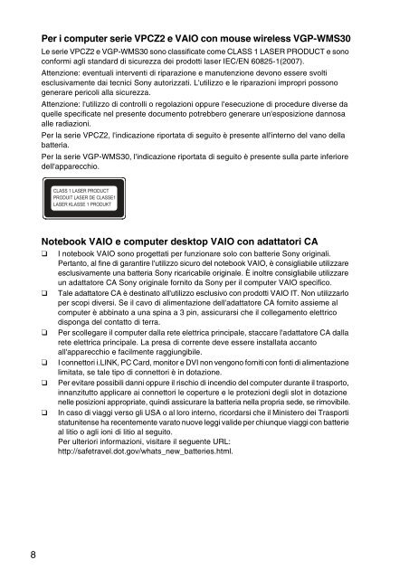 Sony VPCSA3V9E - VPCSA3V9E Documents de garantie Italien