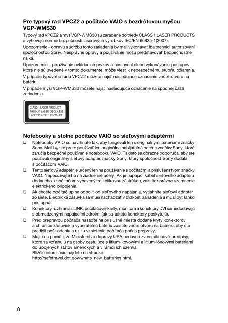 Sony VPCSA3V9E - VPCSA3V9E Documents de garantie Slovaque