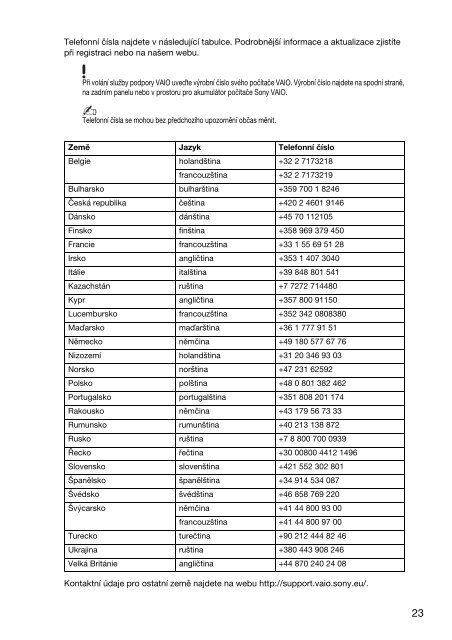 Sony VPCSA3V9E - VPCSA3V9E Documents de garantie Tch&egrave;que