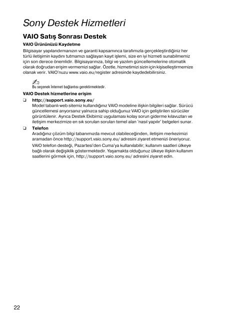 Sony VPCSA3V9E - VPCSA3V9E Documents de garantie Turc