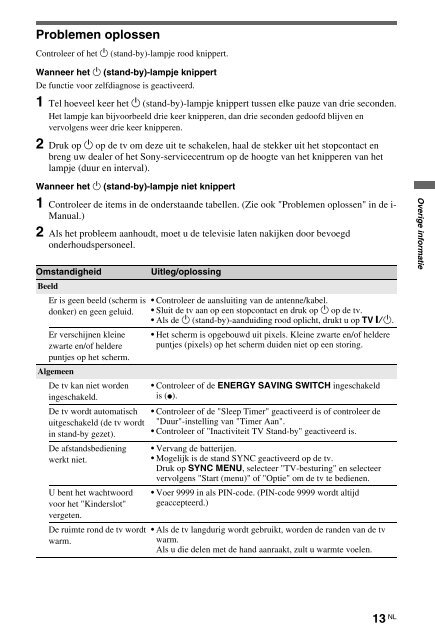 Sony KDL-46NX715 - KDL-46NX715 Mode d'emploi N&eacute;erlandais