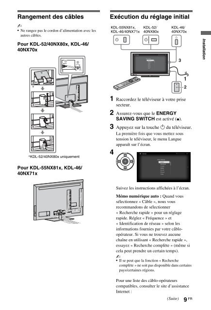 Sony KDL-46NX715 - KDL-46NX715 Mode d'emploi Fran&ccedil;ais