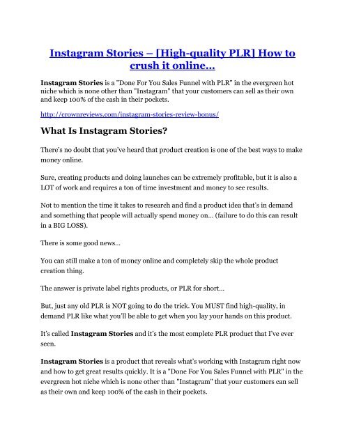 Instagram Stories Review-(Free) bonus and discount