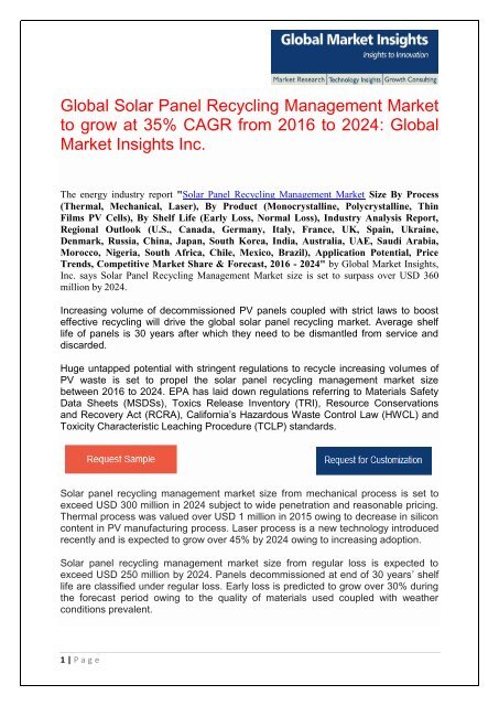 Solar Panel Recycling Management Market from laser process to grow over 45% by 2024