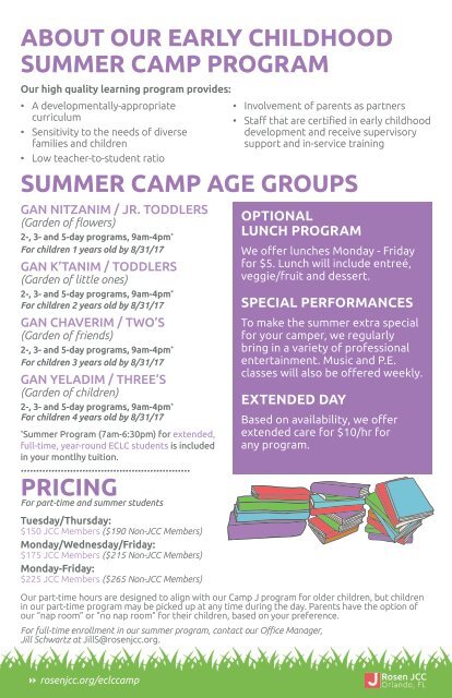 Rosen JCC - ECLC Summer Camp Program 2017 REVISED