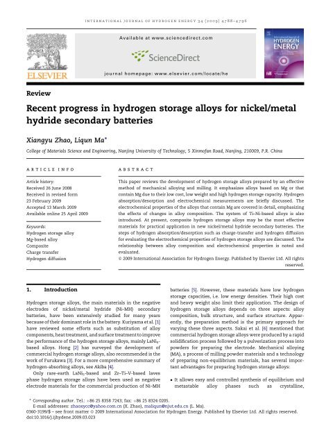 Recent progress in hydrogen storage alloys for nickel/metal hydride ...