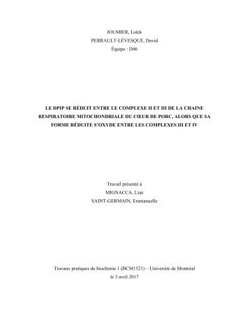 Étude de l'effet des inhibiteurs de la chaine respiratoire par l'entremise du 2,6-dichlorophénollindophénol (DPIP)