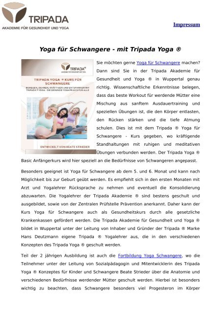 Yoga für Schwangere - mit Tripada Yoga ®
