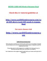 DEVRY CARD 405 Week 6 Resume Final