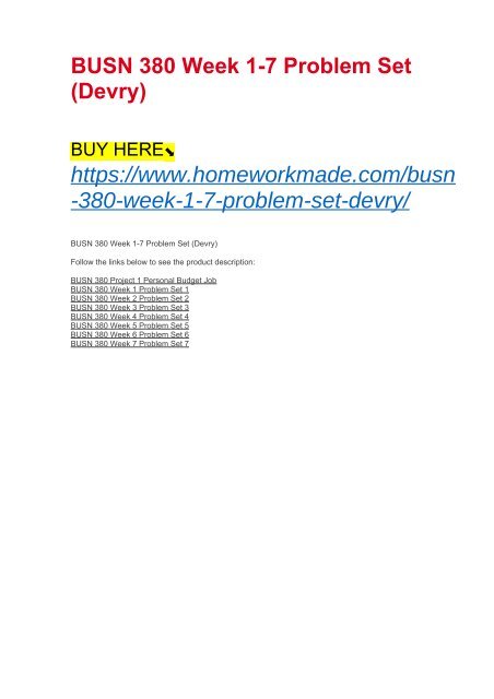 BUSN 380 Week 1-7 Problem Set (Devry)