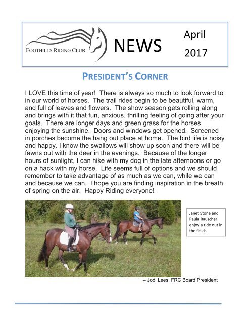 April 2017 FRC Member Newsletter
