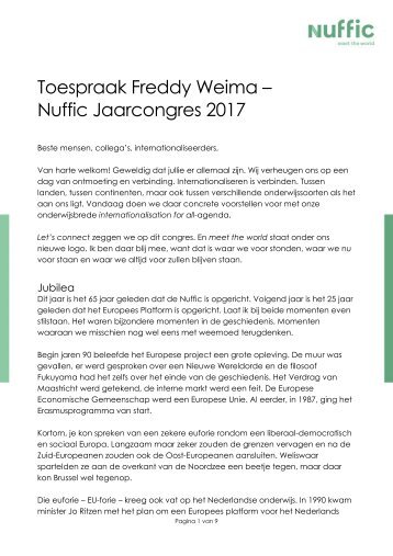 Toespraak Freddy Weima – Nuffic Jaarcongres 2017