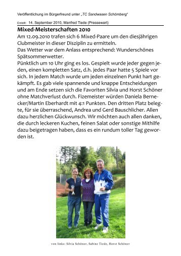 Mixed-Meisterschaften 2010 - TC Sandwasen Schömberg eV