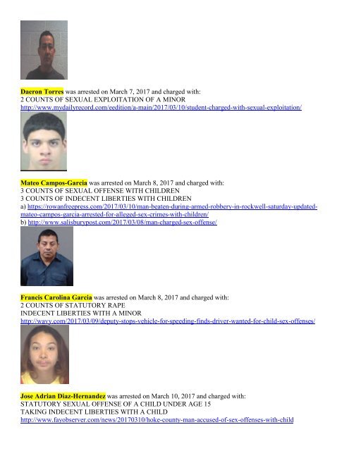 March 2017 Child Rapes by Illegals in NC 18 Illegals = 74 Charges
