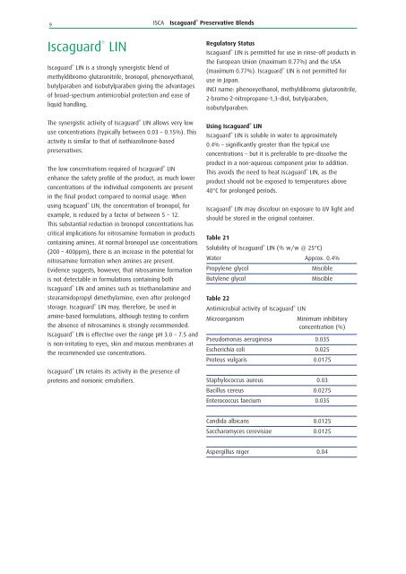 ISCAGUARD ® Preservatives for Personal Care - ISCA UK Ltd