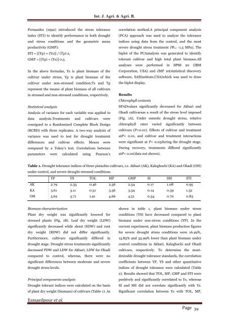 Comparison of biomass production-based drought tolerance indices of pistachio (Pistacia vera L.) seedlings in drought stress conditions