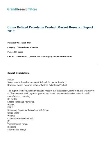 China Refined Petroleum Product Market Research Report 2017