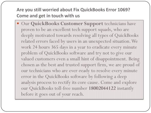 How to troubleshoot QuickBooks Error 1069? 18002044122