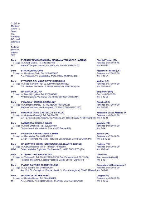 calendario 2008 - Gruppo Podistico Olimpia Club Vigasio