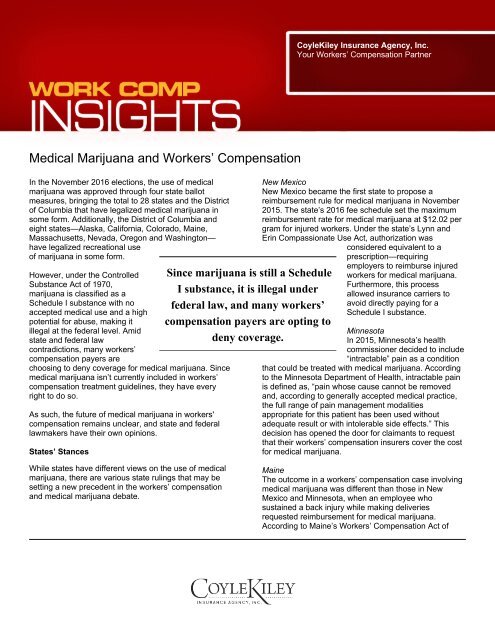 Work Comp Insights - Medical Marijuana and Work Comp
