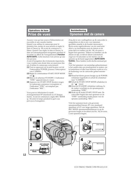 Sony CCD-TR401E - CCD-TR401E Consignes d&rsquo;utilisation N&eacute;erlandais