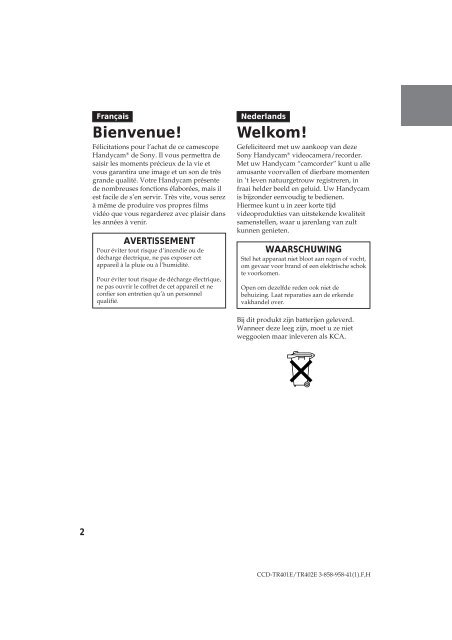 Sony CCD-TR401E - CCD-TR401E Consignes d&rsquo;utilisation N&eacute;erlandais