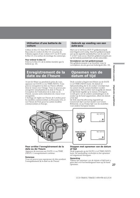 Sony CCD-TR401E - CCD-TR401E Consignes d&rsquo;utilisation N&eacute;erlandais