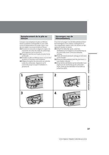 Sony CCD-TR401E - CCD-TR401E Consignes d&rsquo;utilisation N&eacute;erlandais