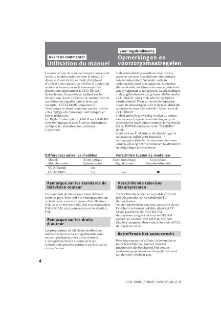 Sony CCD-TR401E - CCD-TR401E Consignes d&rsquo;utilisation N&eacute;erlandais